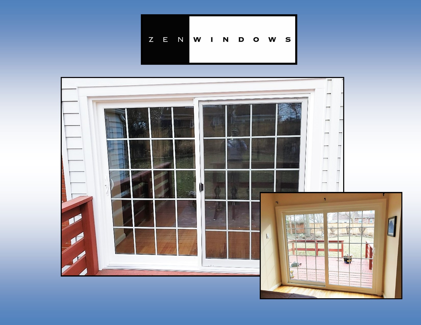 graphic featuring two photos of window installations from zen windows